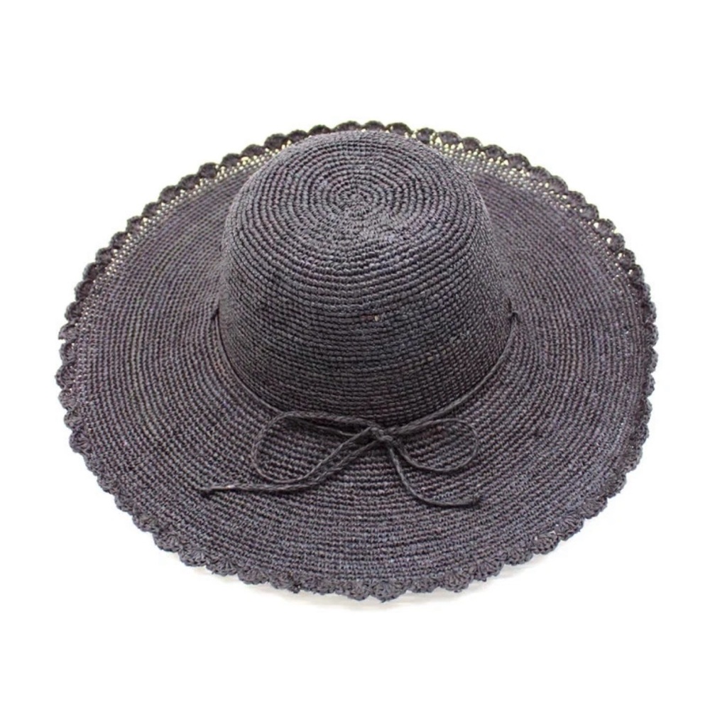 SHEBOBO Genevieve 4" Brim Crochet Straw Sun Hat Lace Weave Edge Dark Brown EUC - Picture 2 of 7